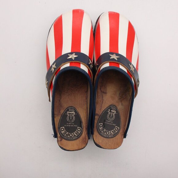 Vintage Ortoped Wooden Clog American Flag Women's EU Size 38 Made in Sweden - Picture 10 of 14